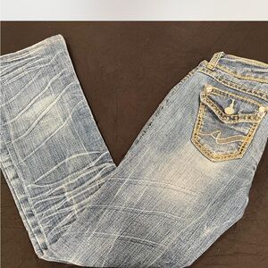 Y2K juniors Almost Famous Denim Jeans with Gold Stitching